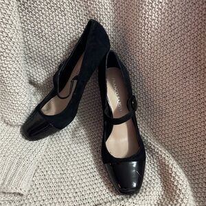 FRANCO SARTO BLACK SUEDE AND PATENT LEATHER HEEL SHOES‎ SIZE 8